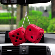 Retro Square Fuzzy Plush Dice with Dots – Car Mirror Hanging Ornament, Couple Pendant, Home & Auto Interior Decor (Red)
