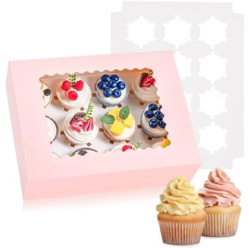 Lyserøde cupcakeæsker til fødevarekvalitet med vindue, 6 stk.