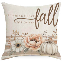 Housse de coussin en lin Ă motif citrouille d'automne, 45 x 45 cm