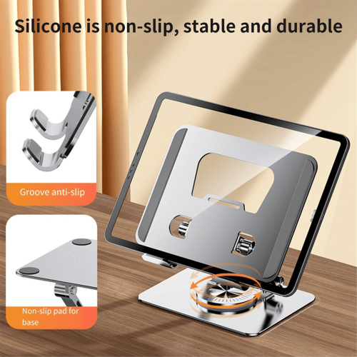 Universal Laptop Stand with 360 Rotating Base, Adjustable Height Multi-Angle, Foldable Mounted Reading Bookshelf Silver 2