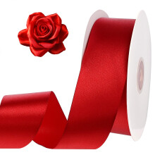 Ribín Satin Dearg 1.5 Orlach x 120 Slat le haghaidh Ceardaíocht DIY, Boghaí Bronntanais, Maisiúcháin Cóisire Bainise, Fillteán Saoire,
