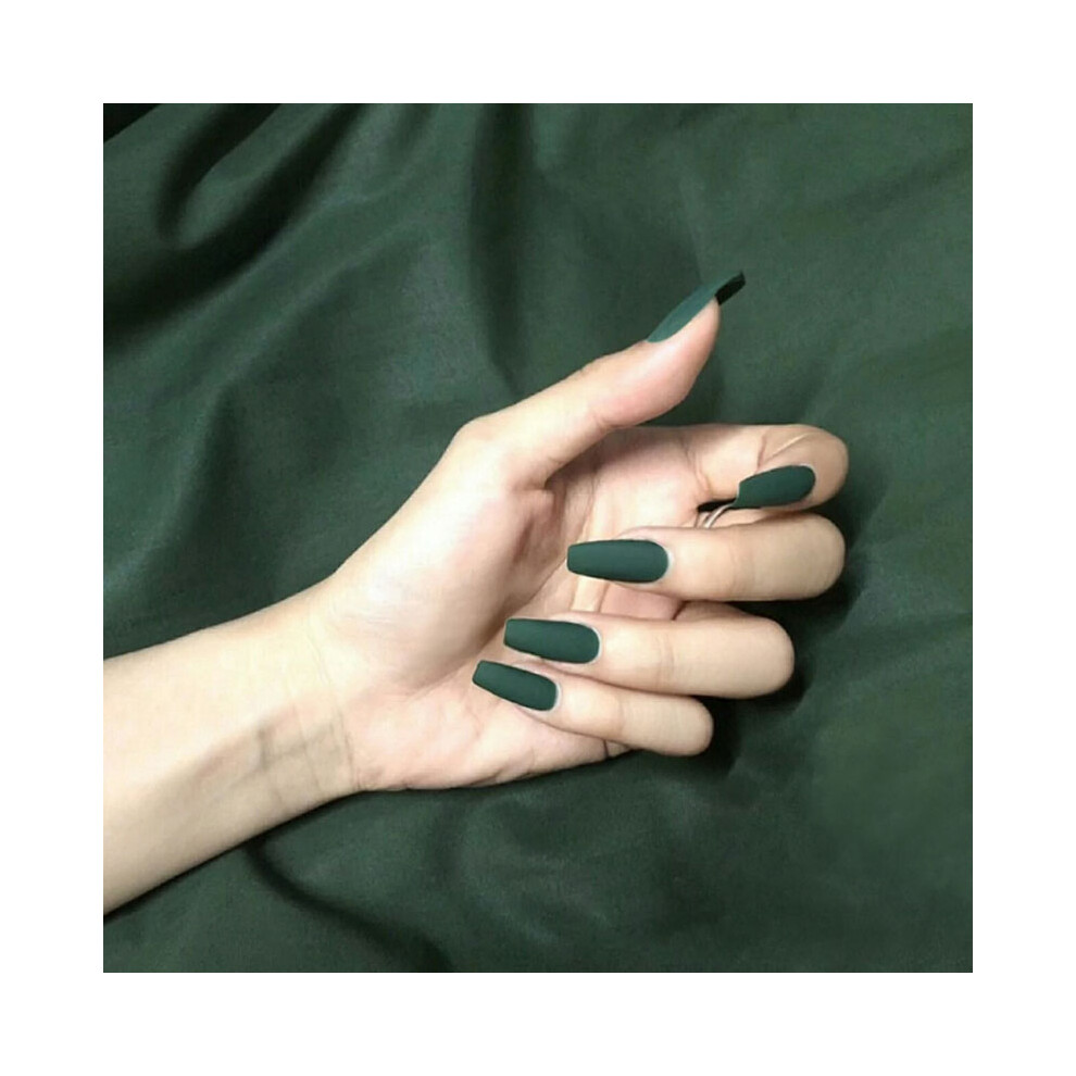 Penghui-Toys Dark/Green 24Pcs Matte Ballerina Fake Nails
