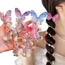 5 buc elastice de păr cu perle spiralate pentru telefon, elastice de păr cu flori fluture și mărgele – elastice de păr pentru coadă de cal