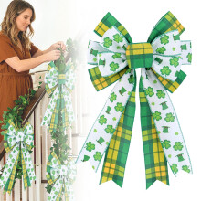 Laço de juta grande verde e branco, acessório para decoração de guirlandas e jardins, perfeito para as festas de fim de ano na Irlanda.