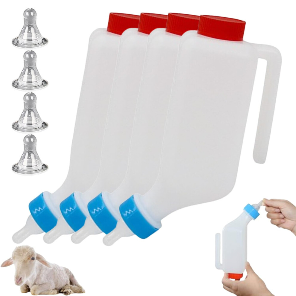 800ml Lamb & Goat Baby Bottles with Scale, Soft Nipple – 4 Bottles + 4 Pacifiers (Compatible with Animal Feeding)