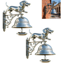 Gravhund dørklokke, vintage vægmonteret entréklokke i harpiks – udendørs metal butiksklokke til hoveddør, veranda, hjem (2 stk.)