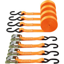 Sperrestropper med sperremekanisme, 2,5 cm x 6 m surrestropp, polyestervev, belagte S-kroker og metallspenner, 450 kg kapasitet (pakke med 4)
