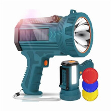 Lampe torche solaire rechargeable avec projecteur, 1 million de lumens, faisceau large/concentré, trépied pliable, 3 lentilles de couleur –