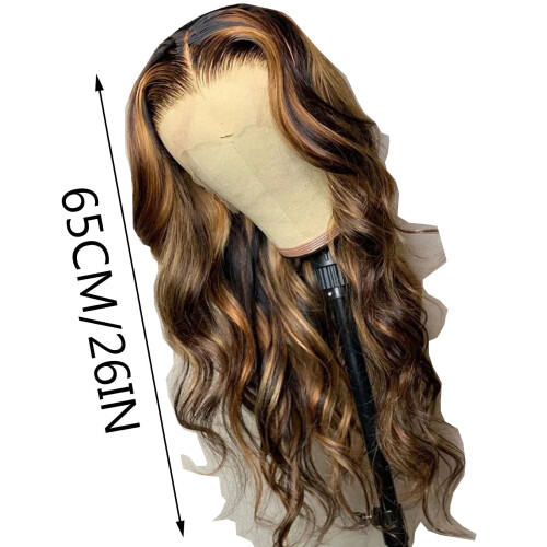 Peruca Lace Front Ombré com Mechas em Cabelo Humano, 13x4, Pré-Desfiada, HD, Loiro Mel Ombré com Ondas Suaves, 66 cm (26 polegadas) 2