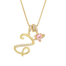 Heart-shaped diamond initial pendant necklace gold-plated