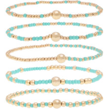 Gold Beaded Stack Bracelets for Women 5-Piece Set