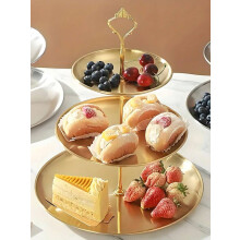 Gold Double-Layer Metal Dessert Stand, European Tiered Cake & Dim Sum Rack – Compatible with Afternoon Tea, Weddings, Parties
