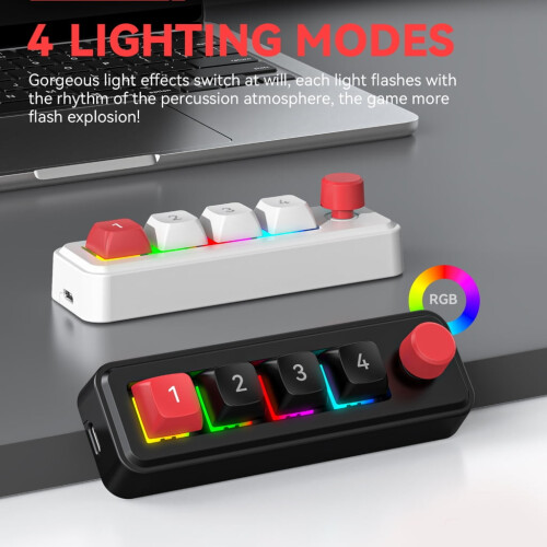 4 Key Mechanical Gaming Keyboard Customizable Hot Swap Key Color LED Lighting Programmable Mini Keypad 2