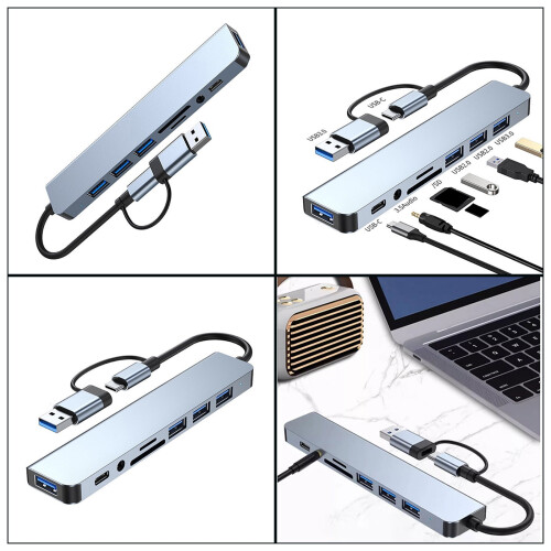 Μεταλλικός σταθμός σύνδεσης USB-C με 8 θύρες και ήχο 3,5 χιλ. 1