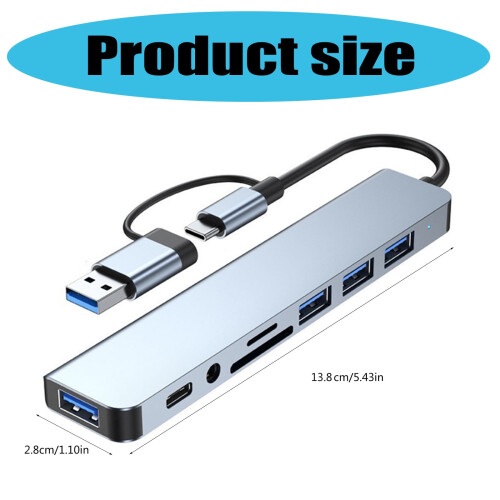 Μεταλλικός σταθμός σύνδεσης USB-C με 8 θύρες και ήχο 3,5 χιλ. 2
