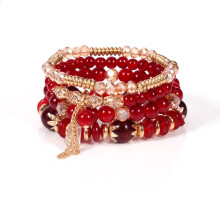 Bohemian Stackable Bracelets for Women – Gold Beaded, Crystal Elastic, Multilayer Stretch Charm Bangles, Multicolor Summer Beach Jewelry
