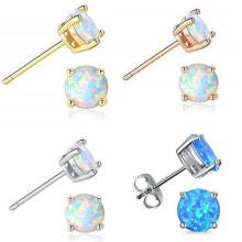 925 Sterling Silver Fire Opal Stud Earrings Rose Gold Plated Over.925 Silver