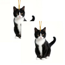 2PCS Christmas Cat Ornaments – Black & White Acrylic Flat Hanging Pendants for Tree, Car, Home – Compatible with Cat Lovers
