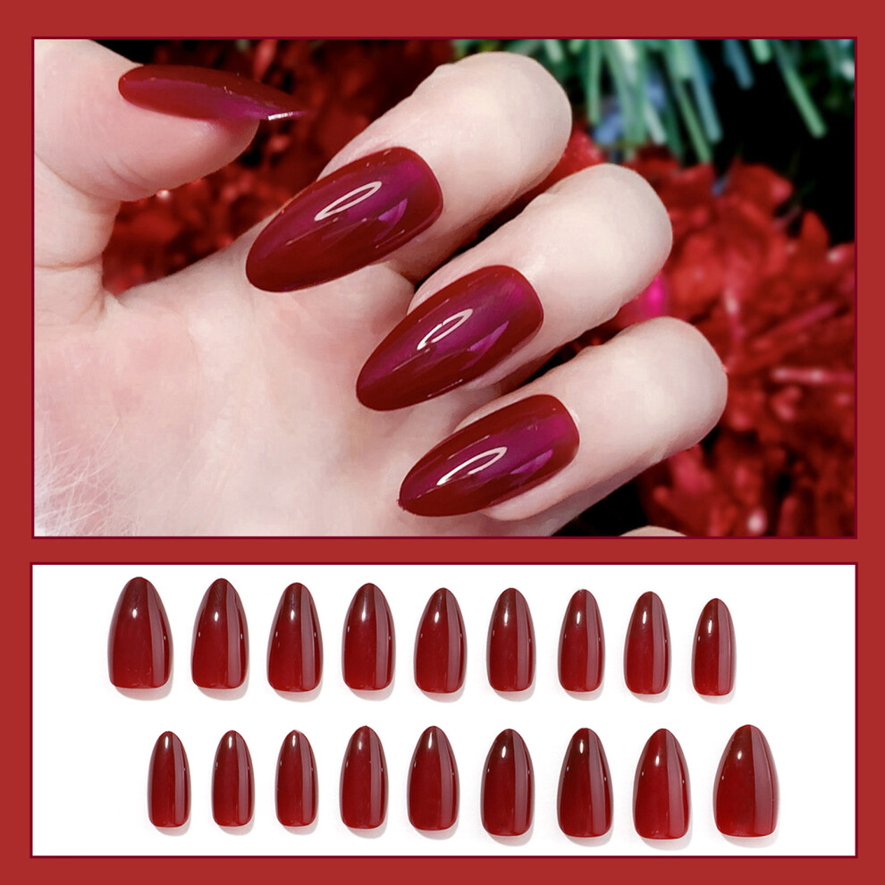Penghui-Toys Red Glossy Almond False Nails For Women - Reusable