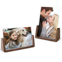 Walnut Wood 6x8" Photo Frames (2 Pack), Horizontal/Vertical, Shatterproof Acrylic, Rustic Brown Tabletop Frames for Home & Office