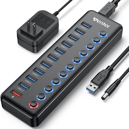 Θύρα USB3.0Hub11 με έξυπνη φόρτιση και διακόπτες LED