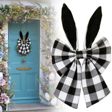 Easter Bunny Ears Wreath 16 inch black rustic buffalo plaid