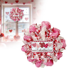 Stoffhjertekrans med rosa bånd – 30 cm