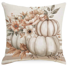 Fodera per cuscino in lino con motivo a zucche, 45x45 cm (18x18 pollici)