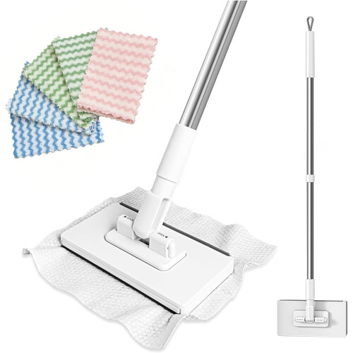 Snap Grip Mini Mop, Zero Touch Retractable Push Pull Convenient Cloth Changing, Wet & Dry Easy Mopping Flat Dust Mop for Gaps Multi-Surface