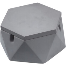 Concrete Ashtray with Lid, Stainless Steel & Cement, Smokeless Windproof for Indoor/Outdoor Use – Dark Grey, Small