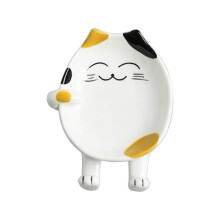 Ceramic Cat Spoon Rest – Yellow-Ear White Cat Lid Holder & Spatula Stand, Heat-Resistant Utensil Rack for Stove/Counter