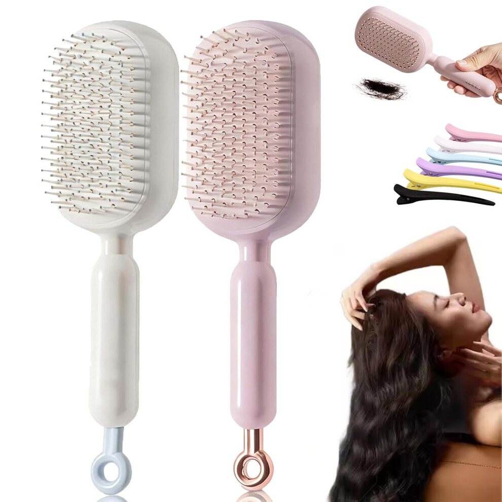 Retractable Cushion Massage Comb, Anti-Static Detangling Scalp Comb, Self-Cleaning Air Cushion Comb w/ Retractable Bristles â 2PCS, Compatible with