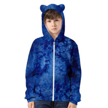 Boys Tie Dye 3D Printed Cat Ears Zipper Hoodie for Children with Cat Ears Pullover for Girl and Boy Cool Casual Wear,Z03 Dark Blue,4-5 Years