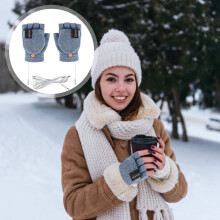 Hot Hands Heated Gloves, Convertible Mittens with Finger Flap, Rechargeable, Blue, 5.9x4.3 in, compatible with USB-C