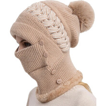 Beanie Cniotáilte Líneáilte Lomra Geimhridh na mBan le Pompom