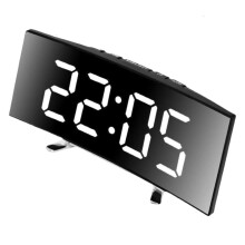 Curved Mirror LED Digital Alarm Clock Quiet Operate Temperature Display USB Power Modern Desk Decors For Home Office