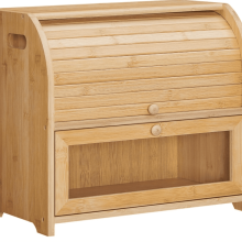 Bamboo 2-Tier Roll-Top Bread Box – Large Capacity Food Storage for Kitchen & Dining Room, Natural Wood