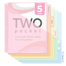 5 Tab Dividers with Two Pockets for 3 Ring Binder, Plastic Sheet Organizer with Labeled Tabs, Office Home Filing System, Pink