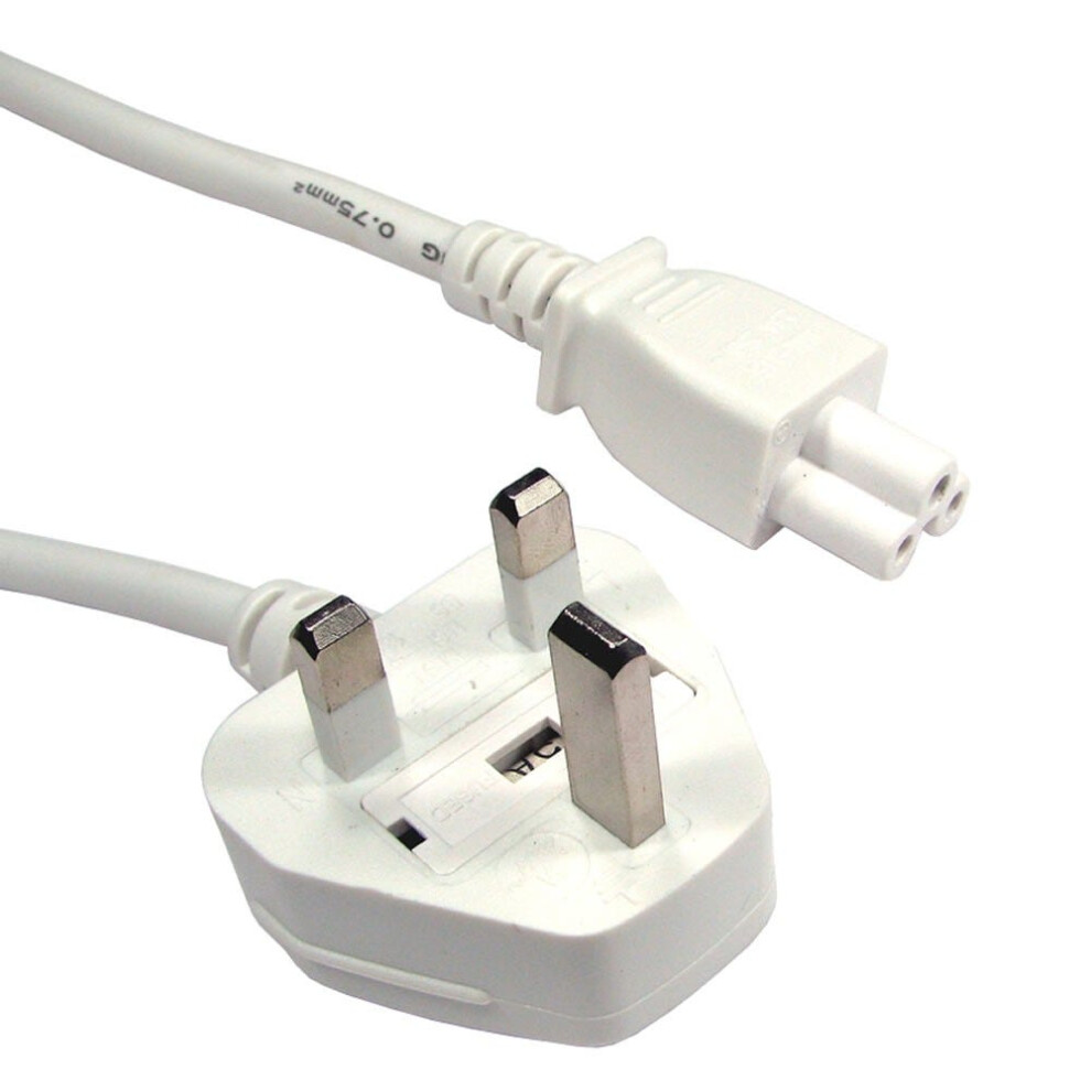 Kenable Power Cord Uk Plug To C5 Clover Leaf Cloverleaf Lead 1.8M Cable White
