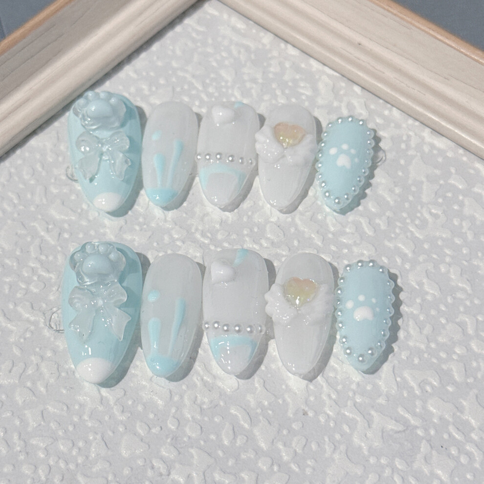 Penghui-Toys (M) Pearl Blue Fake Nails - Salon Chip-Proof Nails