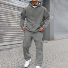 Men's Fleece Hoodie and Cargo Pants Two-Piece Set for Casual Outdoor Sports, Streetwear Athletic Sweatsuit, Comfortable Fit with Elastic Waist