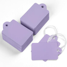 200 Pcs 1.38"x0.87" Writable Purple Hang Tags with String – Blank Price Labels for Clothing, Jewelry, Merchandise (Compatible with Standard Tag