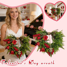 Ghirlanda a forma di cuore con rose rosse e bacche 13,78 pollici