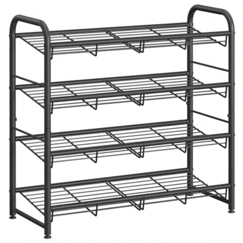 Metal Shoe Rack 4-Tier Adjustable Slanted Black