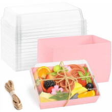 50-Pack 7x5" Charcuterie Boxes with Clear Lids – Disposable Paper Boards for Desserts, Cookies & More, Pink