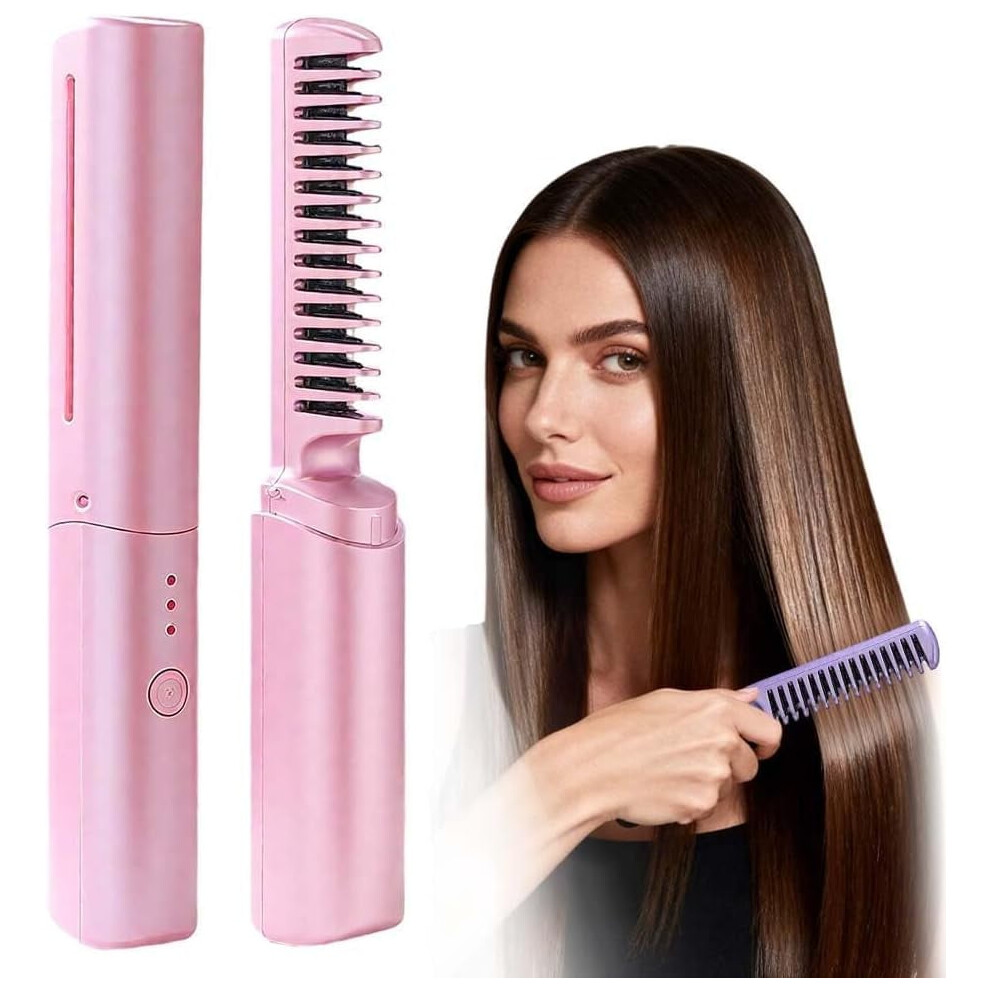 Ceramic Hairdressing Comb Smooth, Frizz-Free Hair,Ceramic Hair Dressing Comb,Mini Cordless 2-in-1 Touch-up Combs for Less Frizz