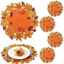 Sets de table d'automne, motif feuilles d'érable brodées (6 pièces)
