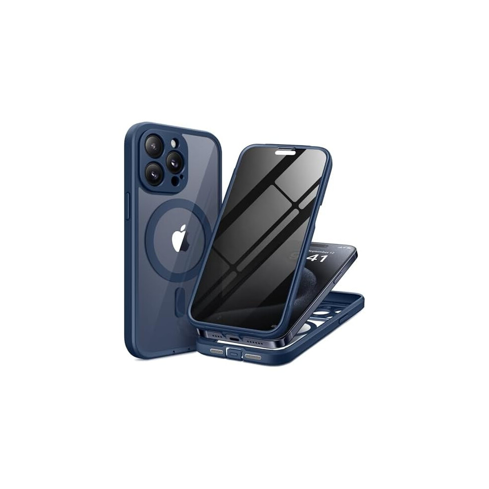 Magnetic Iphone 15 Pro Case (6.1") Â Magsafe Compatible, Built-In Privacy Screen & Camera Protection, Dustproof & Shockproof, Dark Blue 9399596142593