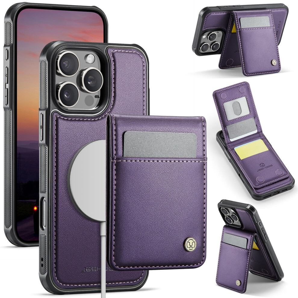 Iphone 15 Pro Case With Rfid Blocking Card Holder, Magsafe Compatible, Kickstand Wallet, Detachable Magnetic Leather Cover Â Purple 9399596142647