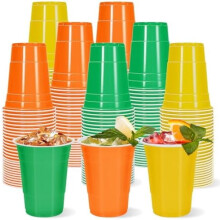 60Pcs Fall Color Plastic Cups 16oz Yellow Orange Green Plastic Cups Colored Disposable Cup for Autumn Harvest Thanksgiving Party Supplies